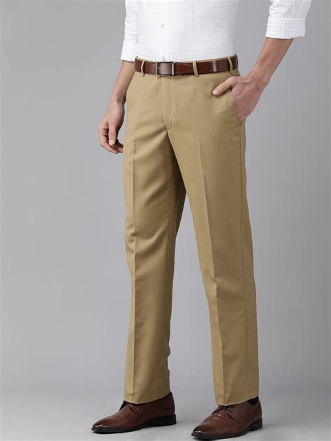 Buy Park Avenue Men Beige Self Designed Mid Rise Regular Fit Formal Trousers Trousers For Men