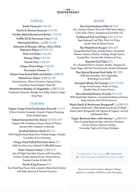 Our Menus – The Waterfront