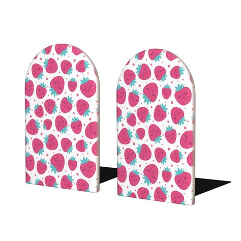 Tebeau Hand Drawn Strawberry Print Wood Bookends for Shelves,Bookends