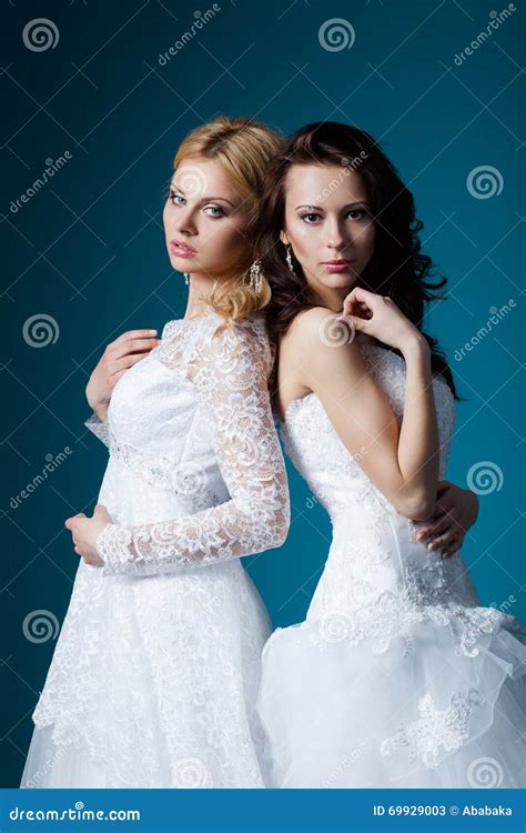 Two Lovely Blonde And Brunette Bride Stock Image Image Of Clothes