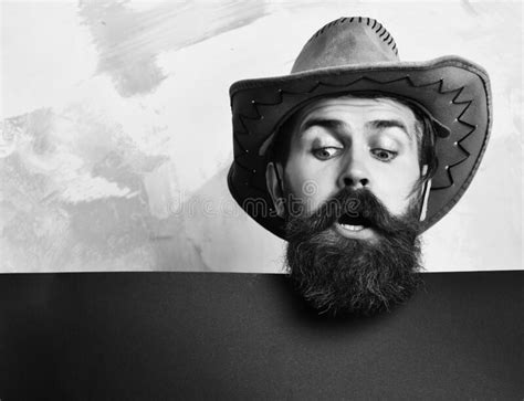 Bearded Brutal Caucasian Hipster Cowboy Stock Photo Image Of Studio