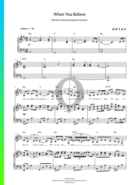 When You Believe Piano Sheet Music from The Prince of Egypt by Mariah