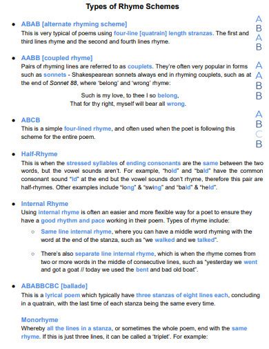 Rhyme Scheme - 40+ Examples, PDF