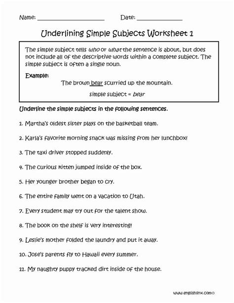 Predicate Worksheets 3rd Grade