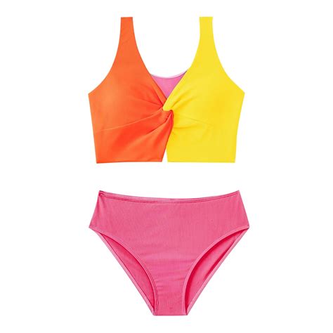 Hiijoy Big Girls Bikini Swimsuit Color Block Bathing Suit Upf Swimwear Piece Walmart
