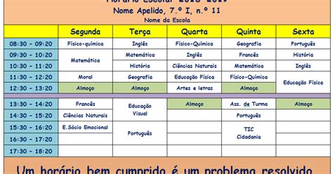 Como Se Escreve Horario - educar321: Horário Escolar - Exercício tabelas Word