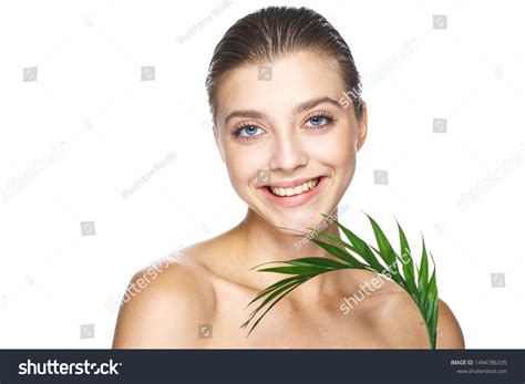 Cheerful Pretty Woman Naked Shoulders Green Stock Photo 1494786335 Shutterstock
