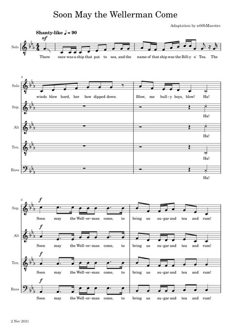 Soon May the Wellerman Come Sheet music for Piano (SATB) | Musescore.com