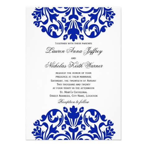 Royal Blue Damask Wedding Invitations 5" X 7" Invitation Card | Zazzle