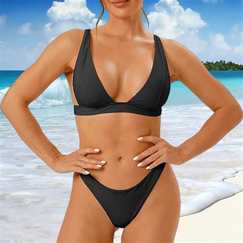 Conjunto De Bikini Unicolor Para Mujer Traje De Ba O Sexy Con Realce Bikinis Brasile Os