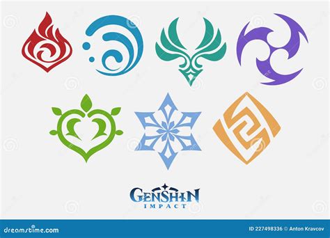 Genshin Impact Logo And Elements Icons Set Editorial Photo