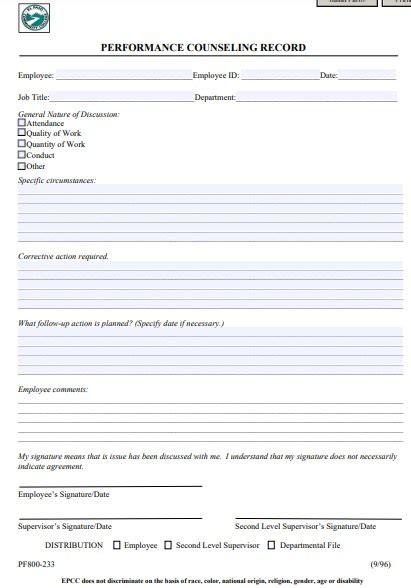 Free Employee Counselling Form Word Pdf Excel Tmp