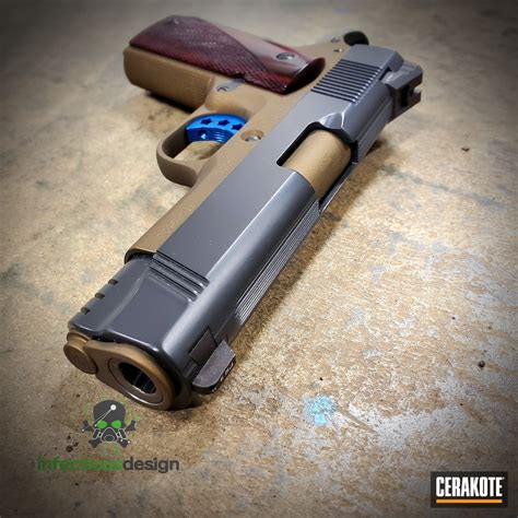 Two Toned 1911 Handgun Finished With Smoke And Burnt Bronze Cerakote