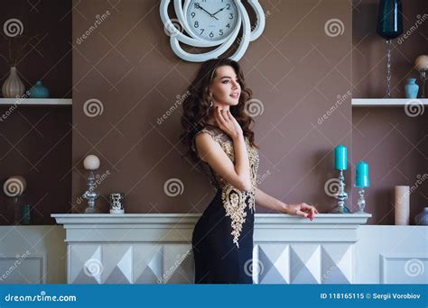 Beauty Brunette Model Woman In Elegant Evening Dress Beautiful Fashion Luxury Makeup And