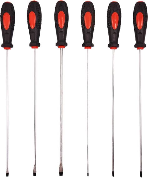 6 Pcs Professional Extra Long Reach Screwdriver Set Phillips & Slotted
