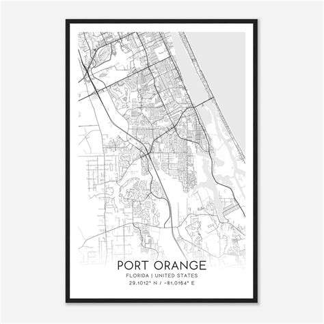 Port Orange Florida Map Poster, Modern Home Decor Wall Art Print