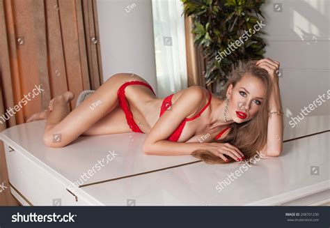 Portrait Busty Model Posing Red Lingerie Stock Photo Shutterstock