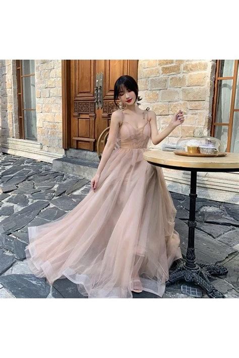 Nude Pink Pretty Long Tulle Prom Dress With Spaghetti Straps 113 9832 AM79074 SheProm