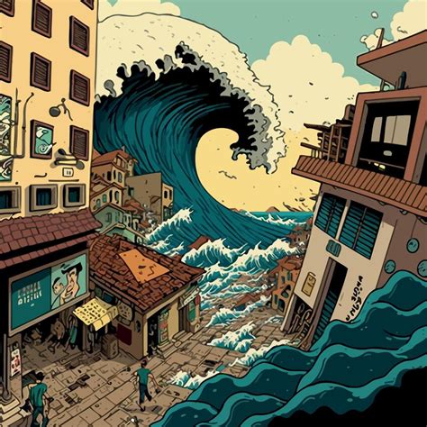 giant marine tsunami destroying a city 17753884 Vector Art at Vecteezy