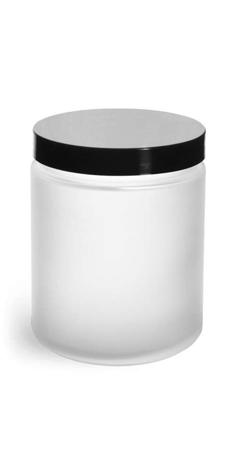 8 Oz Frosted Glass Straight Sided Jars W Smooth Black Lined Caps Frosted Glass Jar Packaging