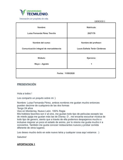 Ejercicio 1 de Comunicación Integral de Mercadotecnia EJERCICIO 1