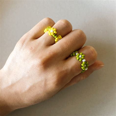 Flower Beaded Ring Daisy Chain Ring Flower Ring Colorful Flower Ring