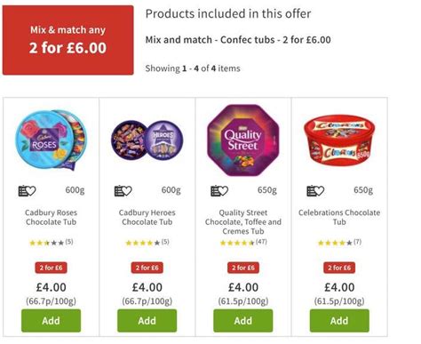 2 for £6 Roses, Quality Street, Heroes & Celebrations Tubs at ASDA