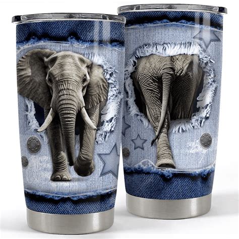 Sandjest Elephant Tumbler 20oz Stainless Steel Insulated Tumblers Coffee Travel Mug Cup Jeans