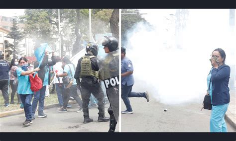 Minsa Protesta del sector Salud PNP lanza bombas lacrimógenas tras