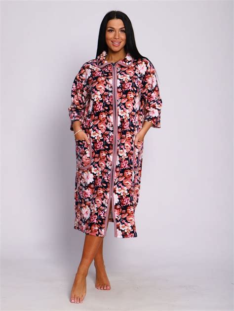 Халат Женский Инсар Текстиль Домашний Воротник темно-синий, розовый ...