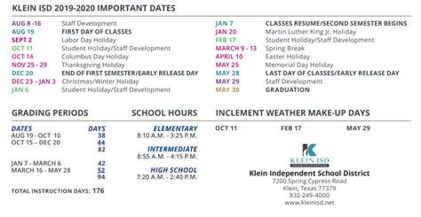 Klein Collins High School - School District Instructional Calendar ...