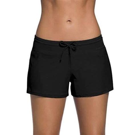 Short De Bain Maillot De Bain Mini Bikini Avec Cordon De Serrage Réglable Pour Femme Noir Or