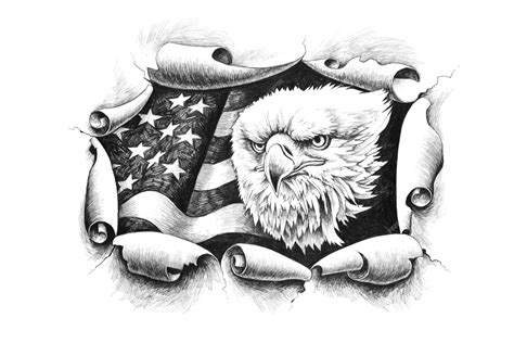 Eagle American Flag Black And White