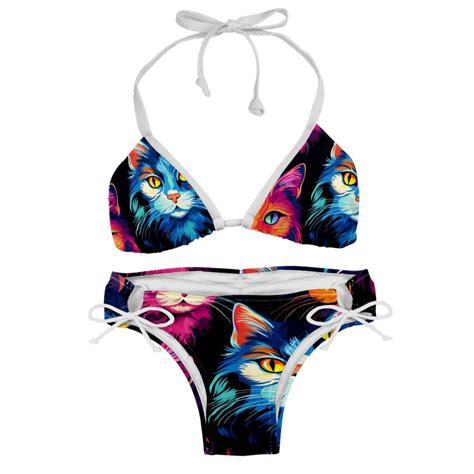 Cat Detachable Sponge Adjustable Strap Bikini Set Two Pack Versatile Swimwear For All
