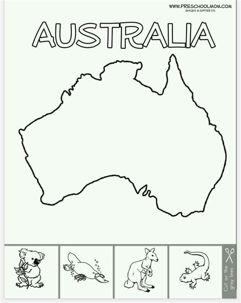 The Australia Map With Pictures Of Animals And Their Names In Black Ink