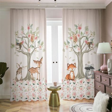 Woodland Nursery Curtains Baby Room Curtains Bear Fox Deer Buck