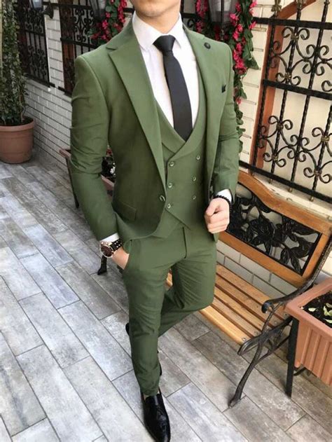 Custom Made Men Suits Olive Green Groom Tuxedos Notch Lapel Groomsmen