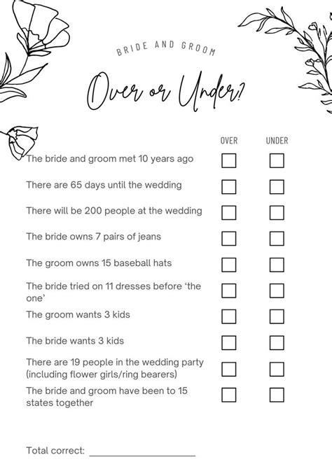 Over Or Under Bridal Shower Game Etsy In 2024 Bridal Shower Games