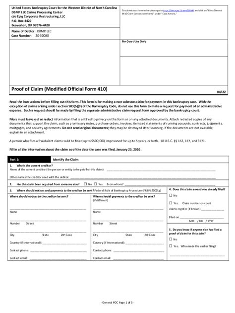 Fillable Online Proof Of Claim Modified Official Form 410 Fax Email Print Pdffiller