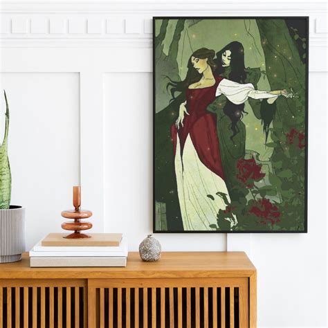 Sapphic Love In The Forest Wall Art Ethereal Lesbian Print Gothic Dark Forest Art Queer