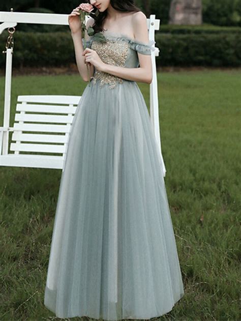 A Line Bridesmaid Dress Off Shoulder Sleeveless Elegant Floor Length