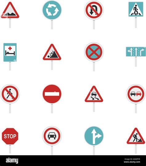 Different Road Signs Set Flat Icons Stock Vector Image And Art Alamy