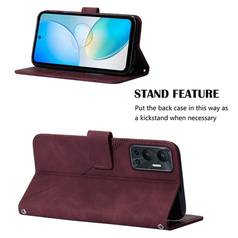 For Infinix Hot X Crossbody D Embossed Flip Leather Phone Case Wine Red Alexnld