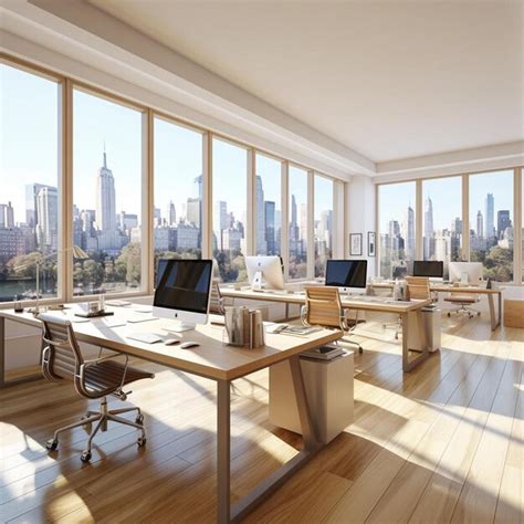 Premium Photo | Open space office with modern wooden furniture