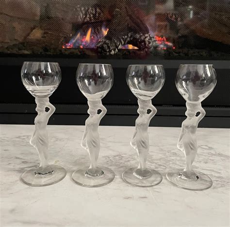 Vintage Bayel Bacchante Frosted Nude Women Crystal Cordial Glasses France Set Of 4 Etsy