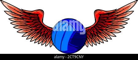 Realistic Volley Ball With Raised Up Red Wings Emblem Vector Stock