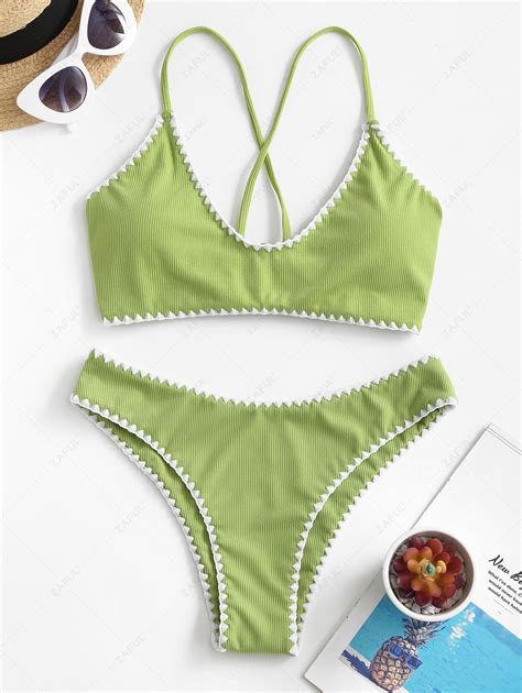 Damen Bikinis Bikini Sets ZAFUL Gerippter Bikini Badeanzug Mit