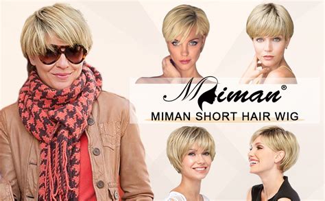 Amazon MIMAN Short Blonde Layered Wavy Wigs With Dark Color Roots Pixie Cut Wigs With Bangs