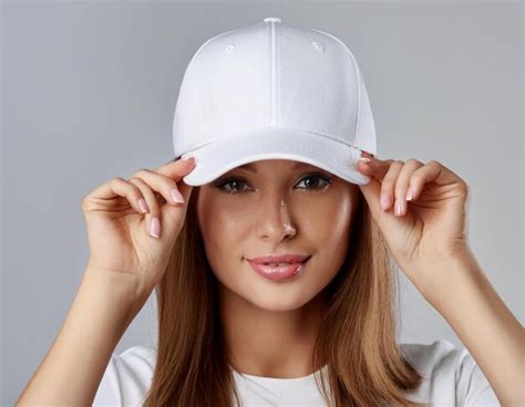 White Baseball Caps Mockup On A Grey Background Front And Back Side