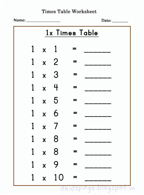 1 To 12 Times Tables Worksheets